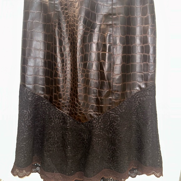 Maje Faux Leather and Lace Midi Skirt - Picture 4 of 6